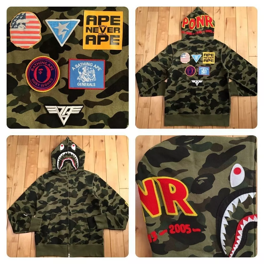 BAPE 1st camo green patched shark full zip hoodie A Bathing Ape Size M