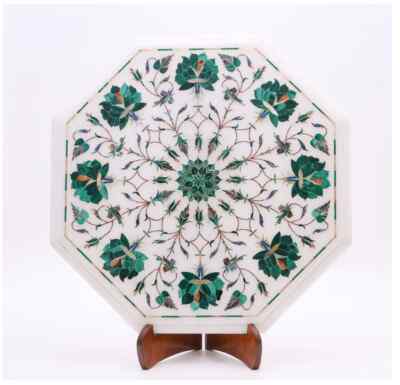 18'' White Dining Coffee Marble Table Top Inlay Malachite Room Flower Decor o11