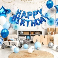 25-Piece Blue Balloon Party Kit - Happy Birthday Letters Banner Decorations