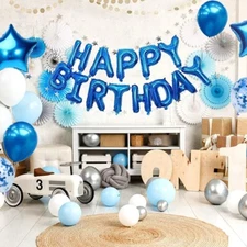 25pcs/set Happy Birthday Balloons Banner Blue Decoration Letters Balloon
