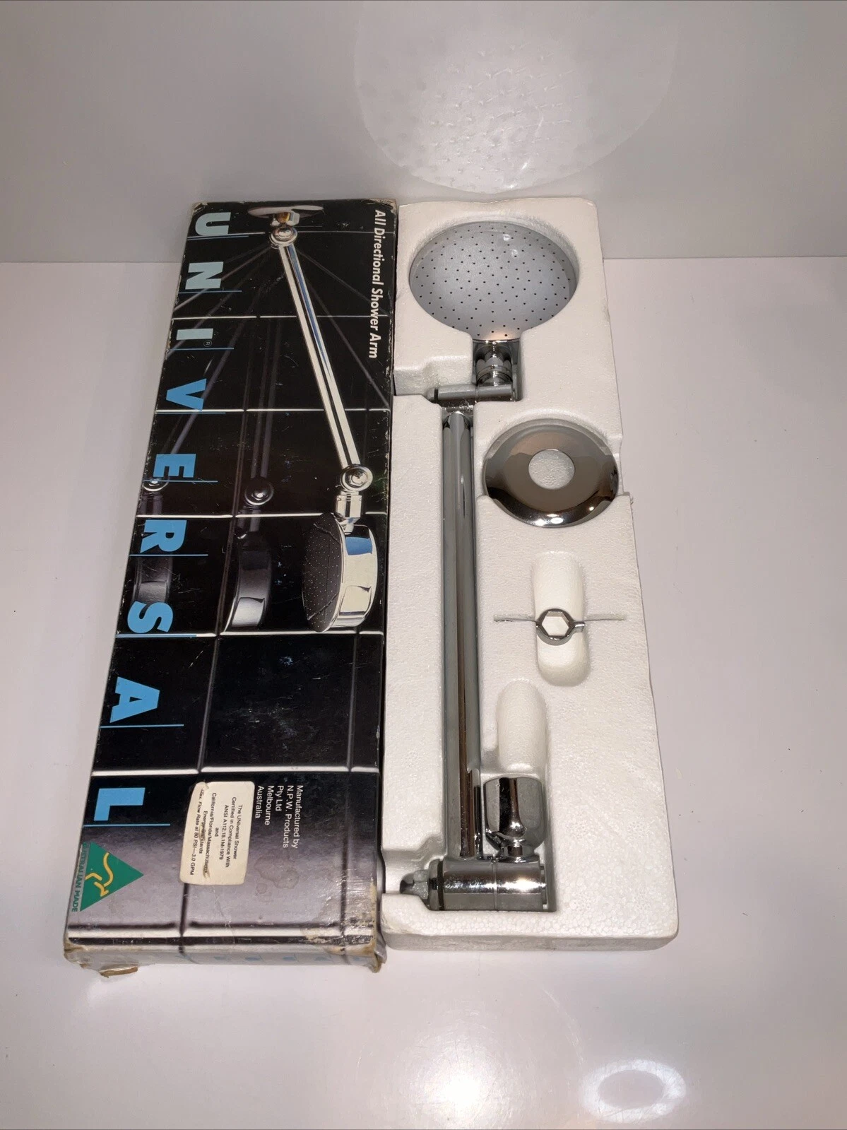 NOS UNIVERSAL Shower Head with Adjustable All Directional Arm, Chrome AUSTRALIA