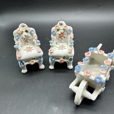 Occupied Japan Dollhouse Miniature Furniture Sofa Chair Wheelbar Porcelain 3 pcs