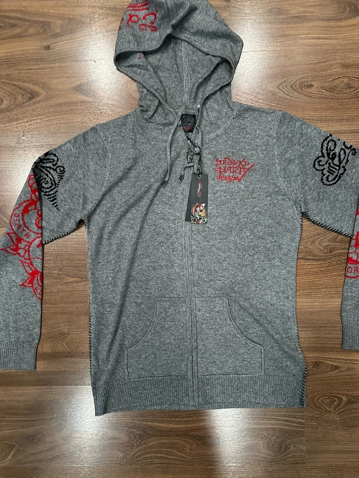 Suéter tejido con capucha ED HARDY mezcla de lana cremallera completa tigre para mujer XL NUEVO CON ETIQUETAS Foto 2 de 4