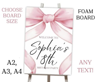 Personalisierte rosa Schleife Motiv Schaumstoff Tafel Event Schild für Staffelei GEBURTSTAG A2 A3 A4
