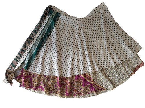 Womens Handmade Sari Wrap Skirt Reversible Floral Parsley Long One Size - Picture 10 of 10