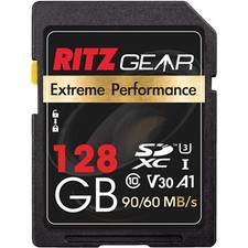 Ritz Gear 128GB High-Speed SDXC UHS-I SD Card, C10, U3, V30, HD  4K Memory Card