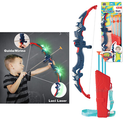 Set Arco E Frecce Per Bambini Con Luci LED - Giocattolo 2 In 1 Con Bersaglio E Ventose