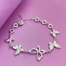 925 Sterling Silver Butterfly Charm Bracelet Women Party Gift