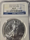 2014  American Silver Eagle NGC MS69 Early Release-Blast White Gem!