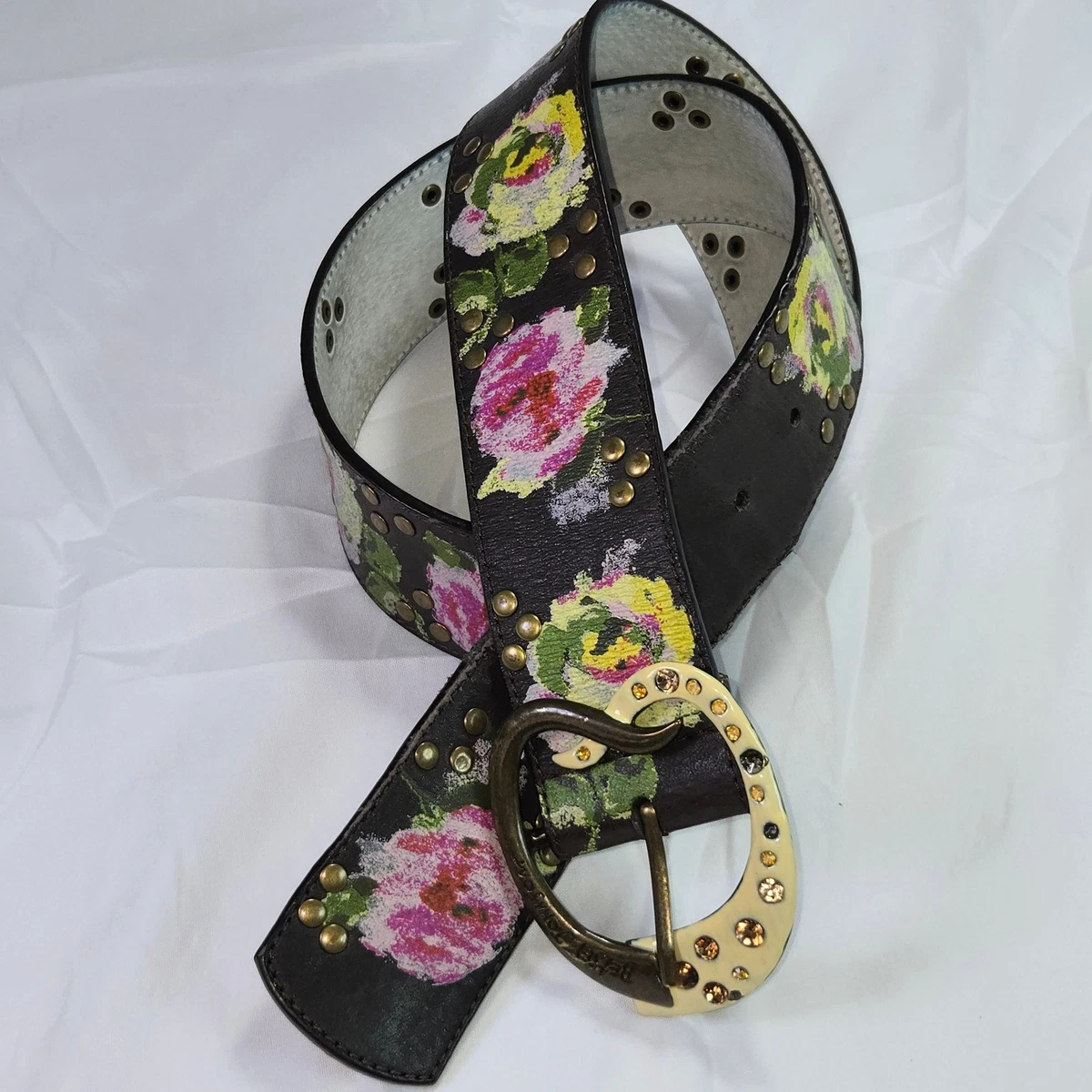 Betsey Johnson Vintage Y2K Western Black Leather Oversized Floral Belt med 31-35 Betsey Johnson Size M Belts for Women for sale | eBay main image 2