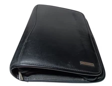 Franklin Covey Classic Black Leather Planner 7 Ring Binder Zipper extras (read)