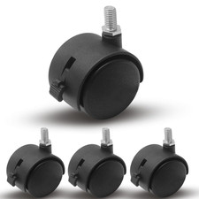 1.5 Inch M8 Threaded Stem Casters Wheels with Brakes, Black Nylon Furniture Cast
