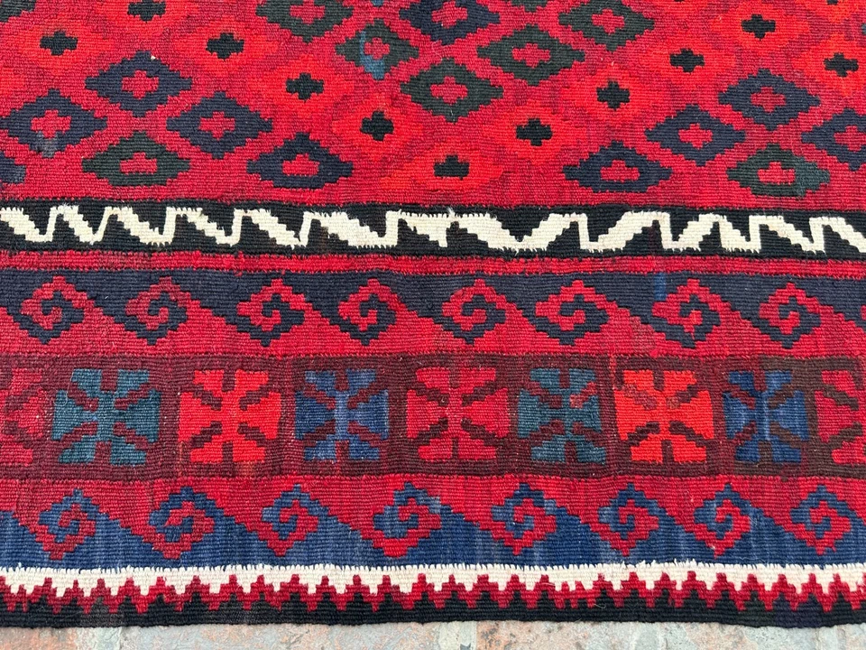 3x7 ft Afghan Vintage Ghalmori Runner Kilim Handwoven Red Hallway Oriental Rug - Image 4 of 4