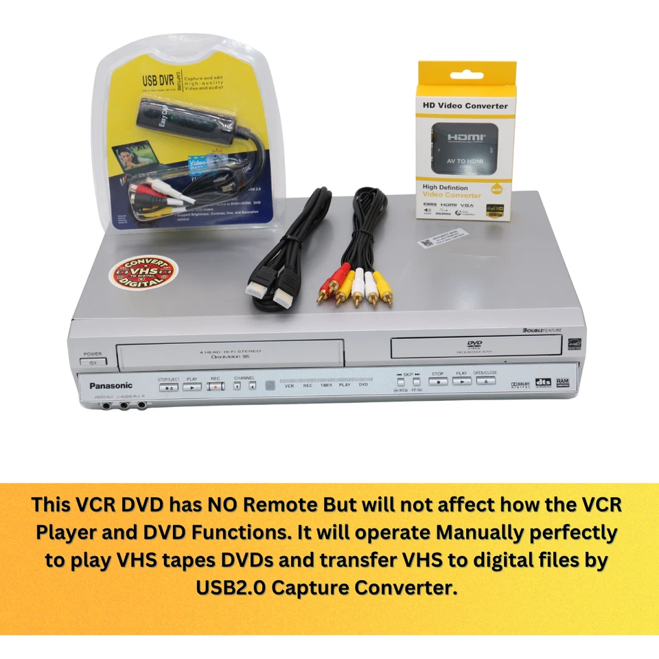 Panasonic VCR DVD Combo | Convertir VHS a Captura USB Digital | Adaptador AV-HDMI Foto 3 de 4