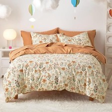 - Floral Bedding Set for Girls, Cute Colorful Botanical Queen Orange Cream