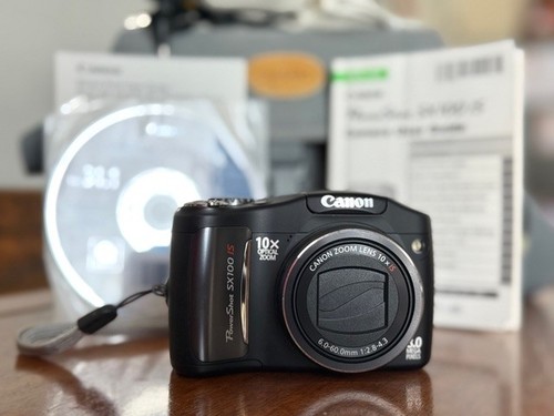 Appareil Photo Compact Canon PowerShot SX100 IS - 8.0 MP, Zoom Optique 10x, Noir, Occasion Fonctionnel