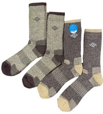 Columbia 4-Pack Moisture Control Crew Hiking Socks Men's Size 6-12 Tan Brown