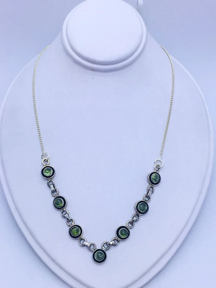 Solid Sterling Silver Necklace with Peridot Stones - Image 3 of 4