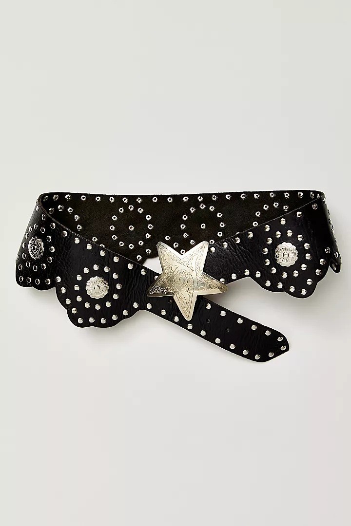 Cinturón Free People Solar Myth de cuero negro para mujer S/M Country Western Boho