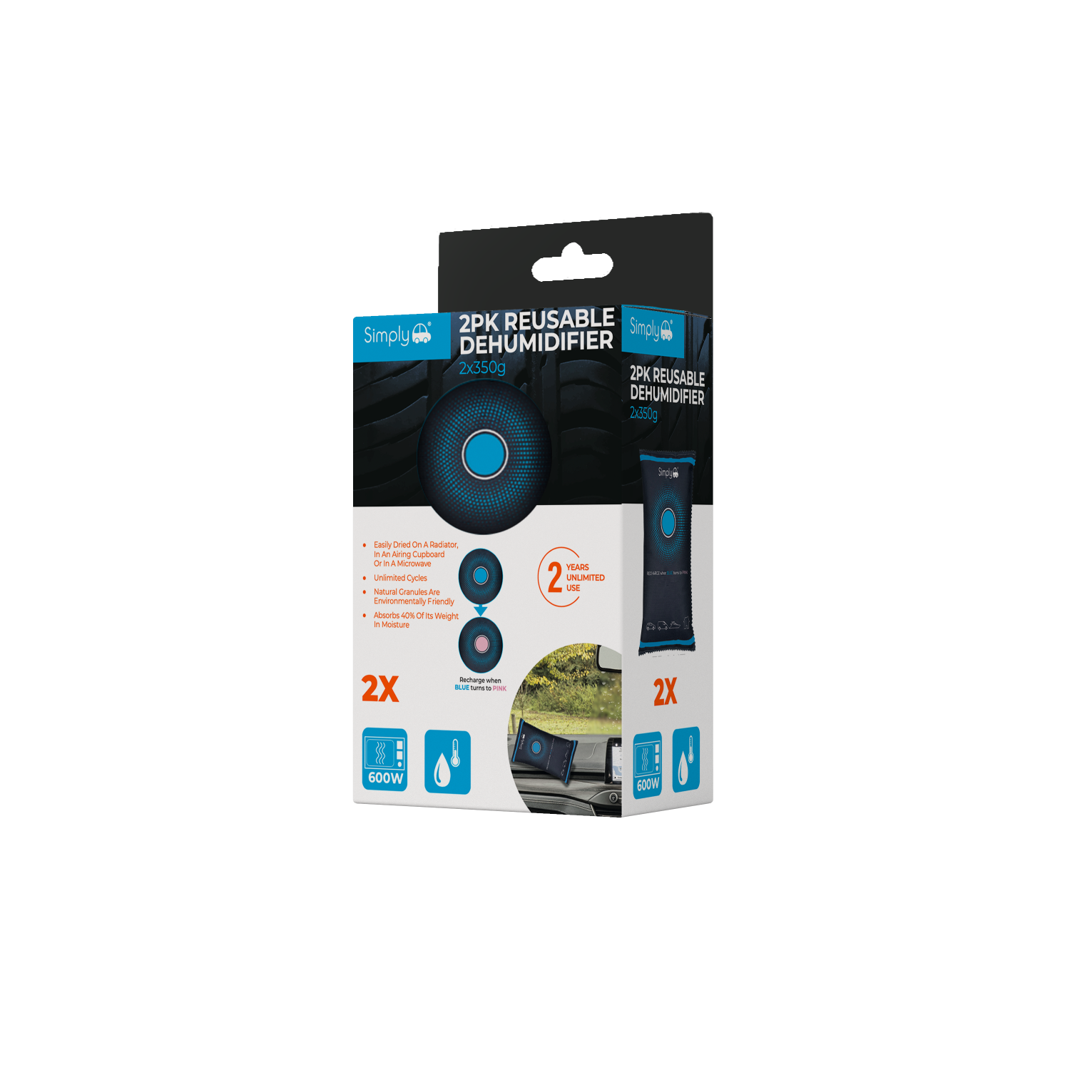 Simply Auto DEH004 2-Pack 350g Reusable Car Dehumidifier Moisture Absorber
