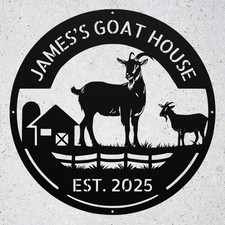 Personalized Goat House Metal Sign: Farm Name Barn Wall Art Outdoor Decor Gift