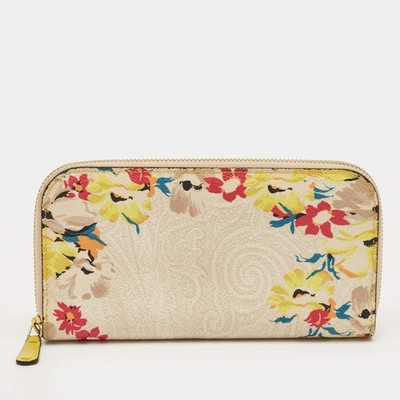 Etro Multicolor Coated Canvas Floral Zip Continental Wallet