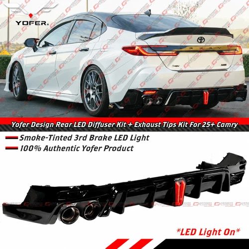 For 25-27 Toyota Camry Yofer Gloss Black Rear Bumper LED Diffuser + Exhaust Tips - product listing photo
