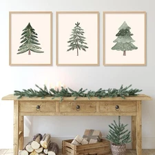 JarThenaAMCS 3Pcs Christmas Tree Wall Art Prints Watercolor 