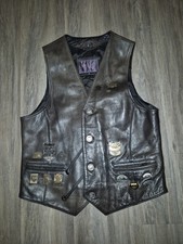 Vintage Premier Leather Motorcycle Vest Sz M Harley HOG Rally Pins Sturgis 1990s