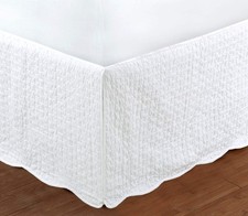 White Quilted Bed Skirt Dust Ruffle Matelasse Tailored 16" Drop Queen,