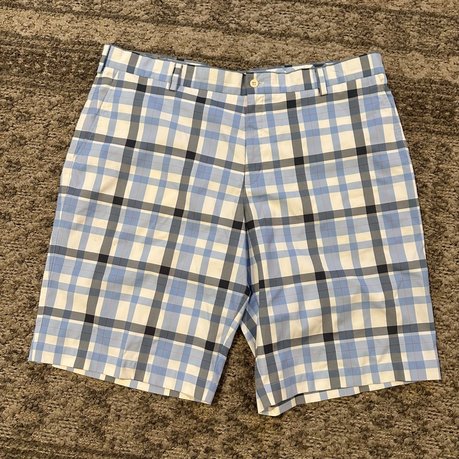 Nike Golf Mens 40 Dri-Fit Blue White Plaid Performance Golf Shorts 452713-100