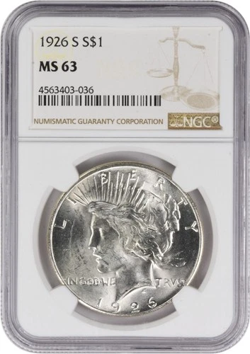 1926-S Peace Silver Dollar MS63 NGC
