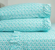 The Pioneer Woman Washy Trellis Teal KING Bed Cotton Sheet Set 300 Count New