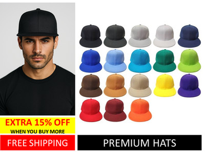 Original Plain Solid Color Fitted Cap w/Flat Bill Baseball Cap Blank Hat [HATCO]