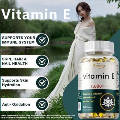 Vitamin E Capsules 1000IU - Supports Skin, Hair, Immune & Eye Health, Anti-aging