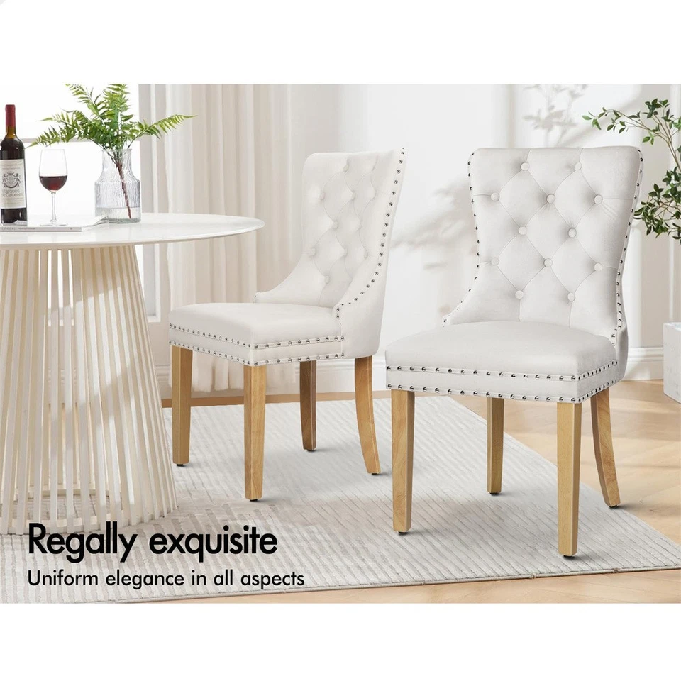 ALFORDSON 2x Dining Chairs Kitchen Lounge Padded Diamond Tufted Velvet Beige - image 4 of 4
