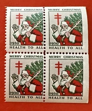 1930 Christmas Seals MNH Mint SANTA CLAUS WITH CHRISTMAS TREE ~ Block Of Four