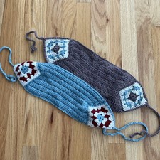 New Hand Crocheted Winter Headband Ear Warmer Handmade Set of 2 Blue  Brown