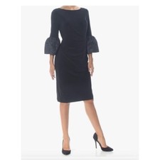 Lauren Ralph Lauren 3/4 Bell Sleeve Black Dress Size 10 With Ruched Side-Lined