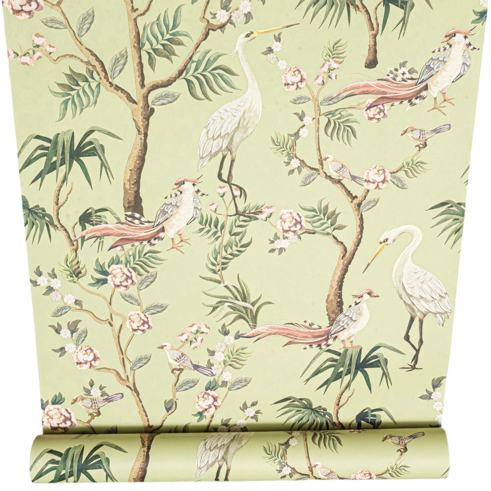 Green Floral Birds Wallpaper Pink Flowers Paste The Wall Feature Wall Lounge