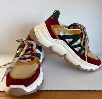 M. Mustache Gabrielle Sneakers - Khaki/Cognac/Gold - Vegan - Women's 37 EU 6 US