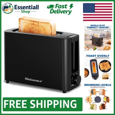 Stylish Black Single Slice Toaster with Self-Centering Guides & Crumb Tray