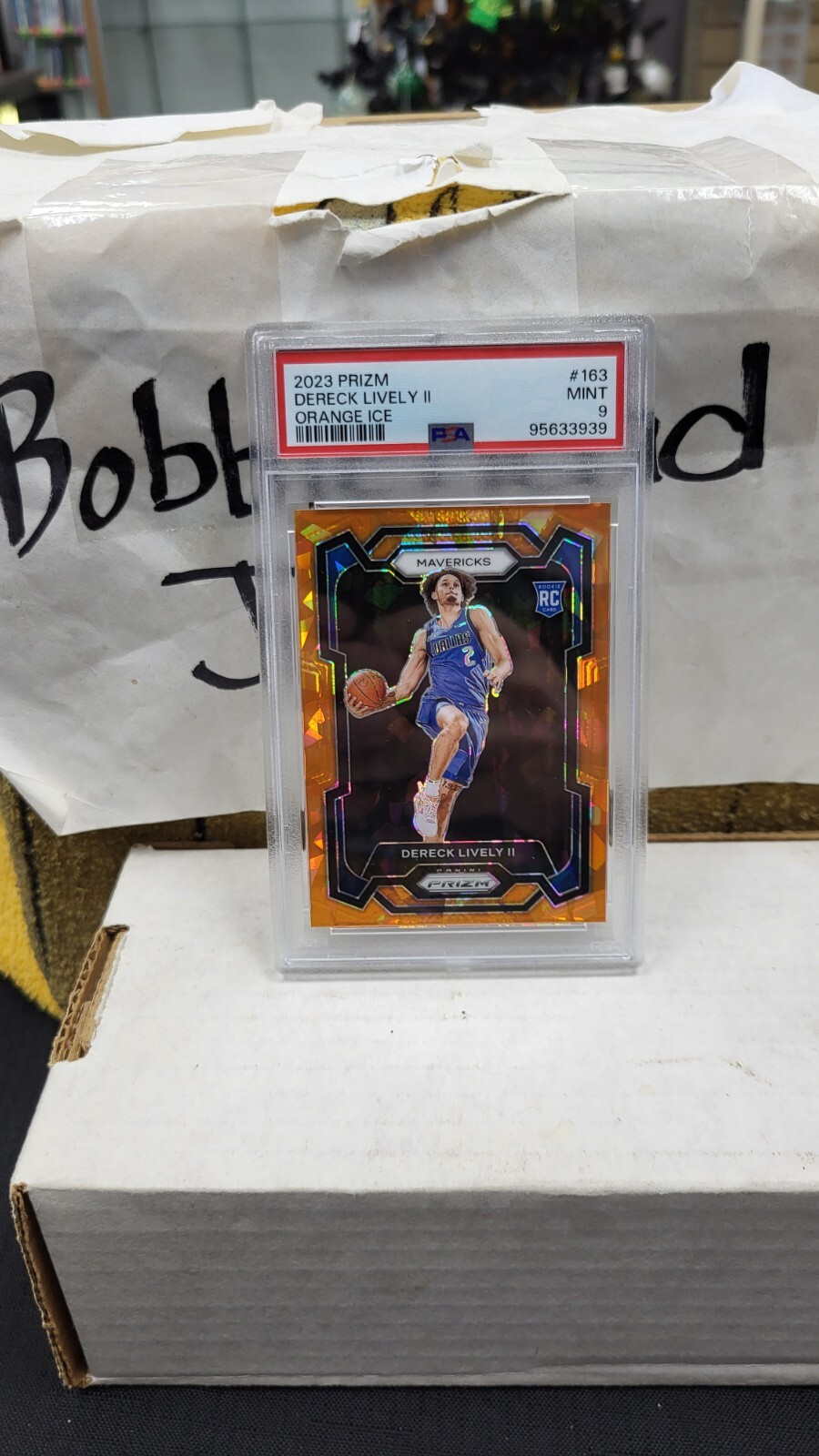 2023 DERECK LIVELY II ORANGE CRACKED ICE PRIZM MAVERICKS PSA 9 MINT #163