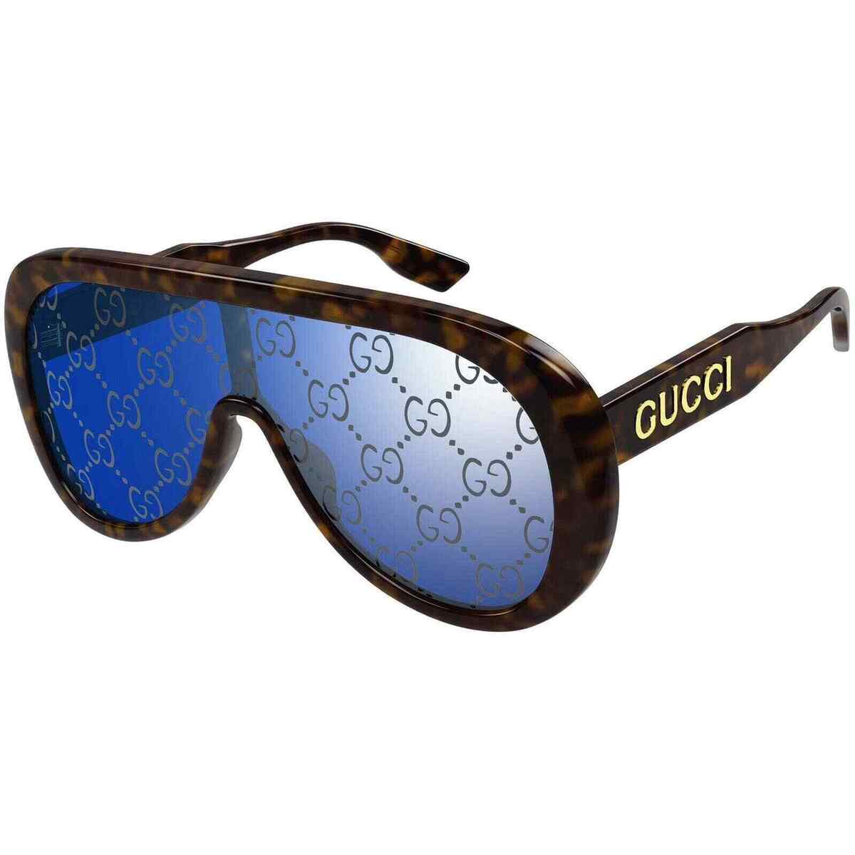 Gucci GG1370S 002 Havana Gold Logo Blue GG Lens Shield Gucci GG1370S 002 Havana Gold Logo Blue GG Lens Shield