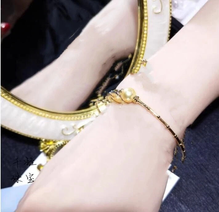 Impresionante AAA 8-9mm Natural Mar del Sur Oro Redondo Perla Pulsera Oro 18k Foto 3 de 4