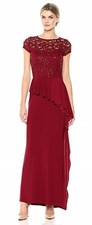 Marina Women's Lace and Jersey Gown with Tiered Skirt Sz. 14 (Merlot) 152952