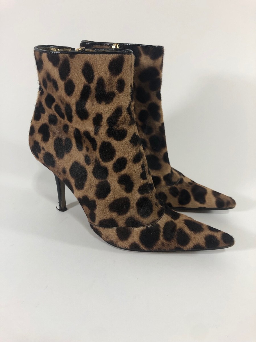 Dolce Gabbana Pony Hair Leopard Ankle Boot Size UK