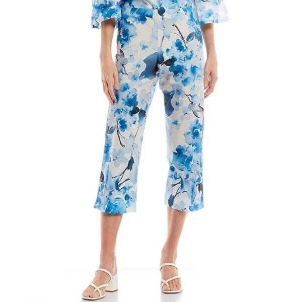 NWT Bryn Walker Fioro Floral Print Capri Pants Size XS Blu