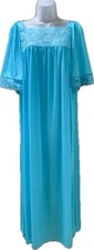 Vintage Komar Nightie Long Nightgown M Turquoise/Aqua Lace Nylon USA