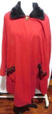 Lemoda Women's One Size Red Fleece Overcoat Top Button Poncho Cape W/sleeves